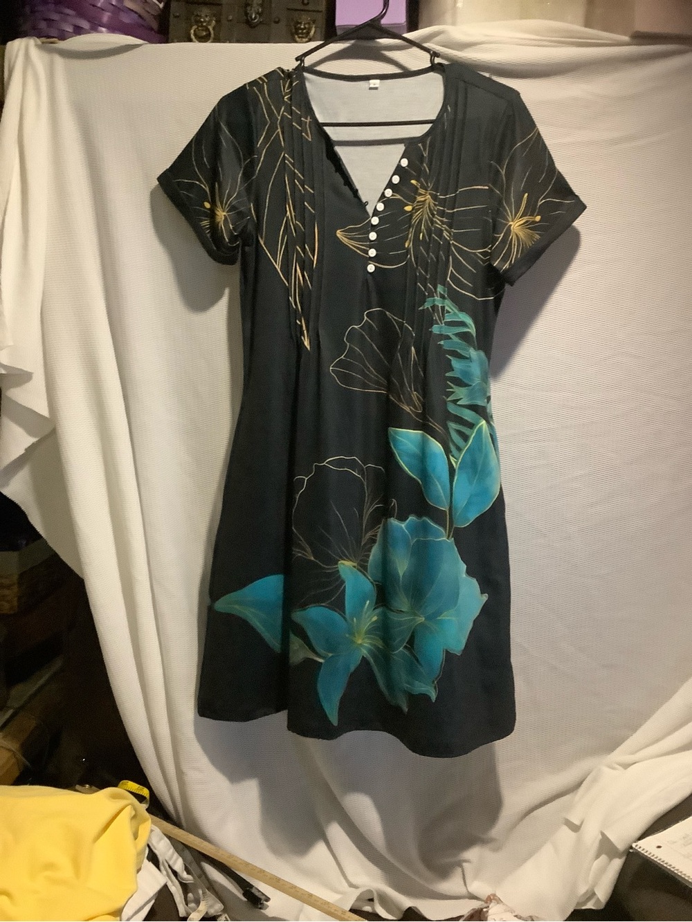 Black Midi Dress with Teal Floral Print - Picture 11 of 11